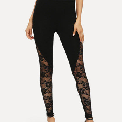 goth Black Floral Lace Leggings