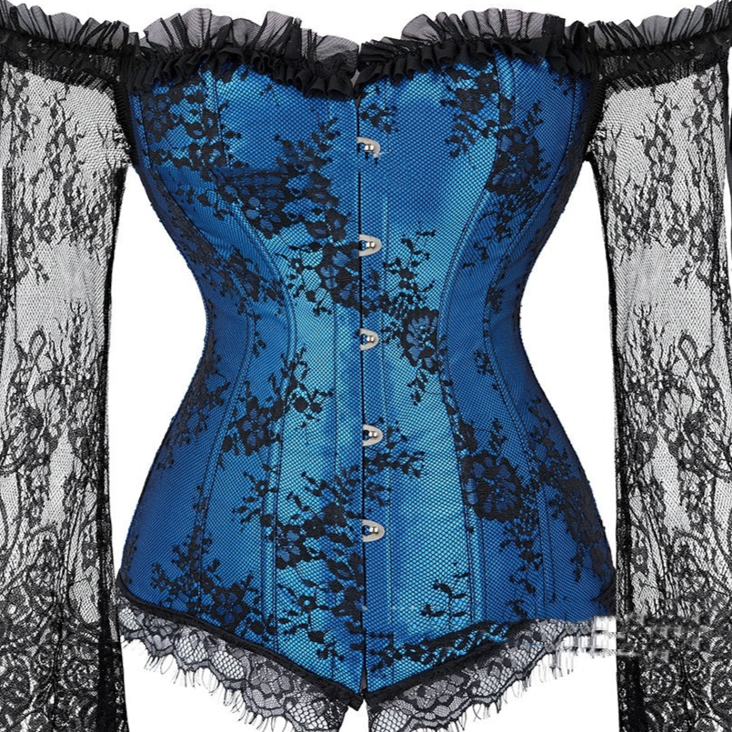 goth Blue Sheer Sleeve Corset