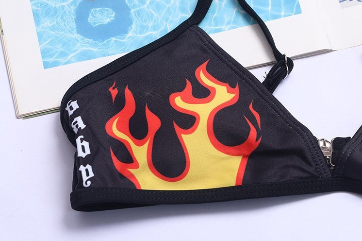 goth "Burn" Alternative Skull and Fire Bikini Set