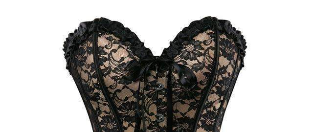 goth Floral Lace Overbust Corset Beige Black