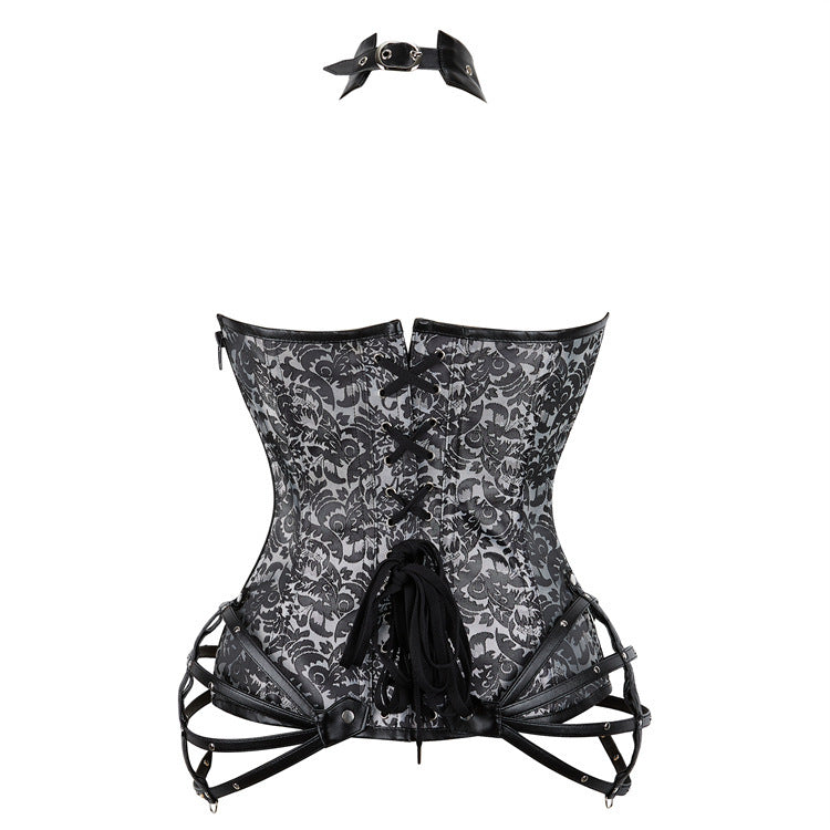 goth Gray Choker Corset with Harness