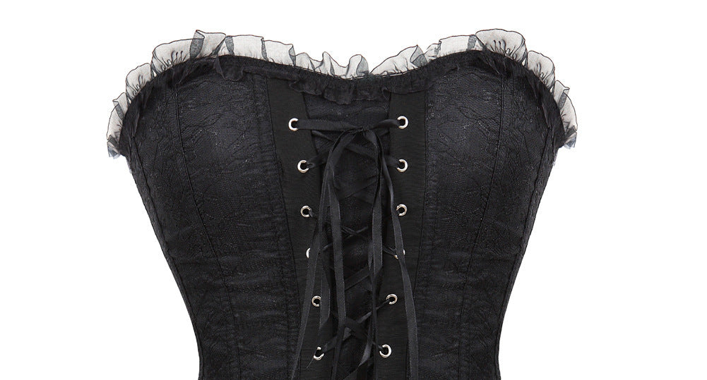 goth Lace Up Black Overbust Corset Top Casual Goth