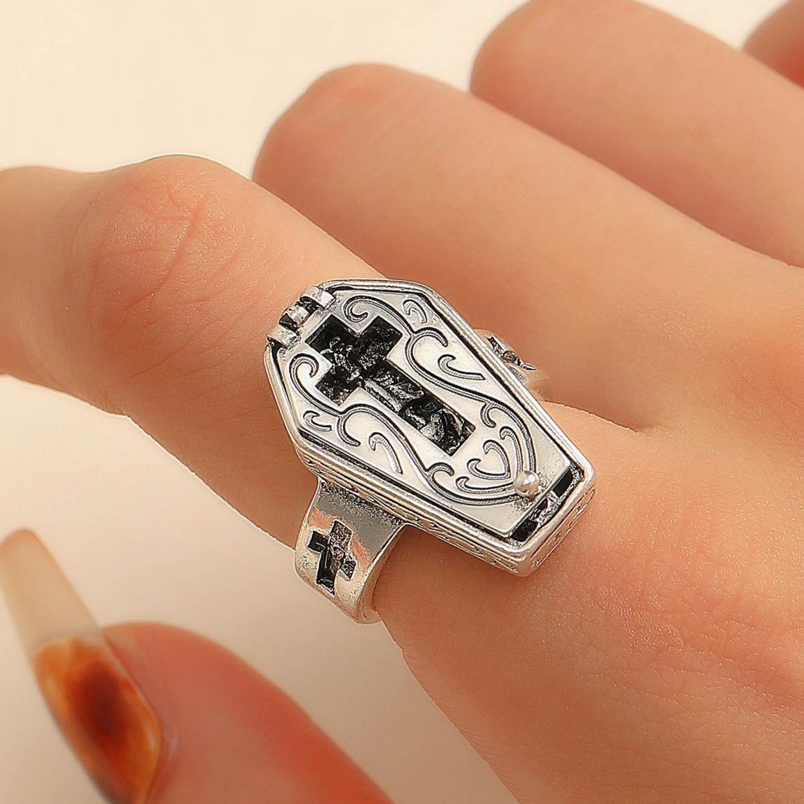 goth Opening Skeleton Coffin Ring