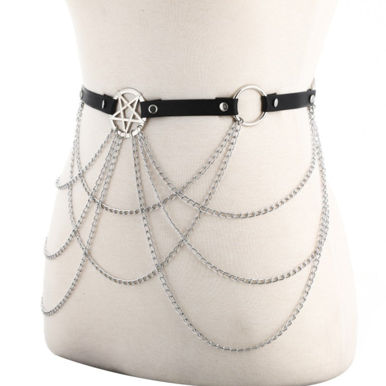 goth Pentagram Body Chain Belt