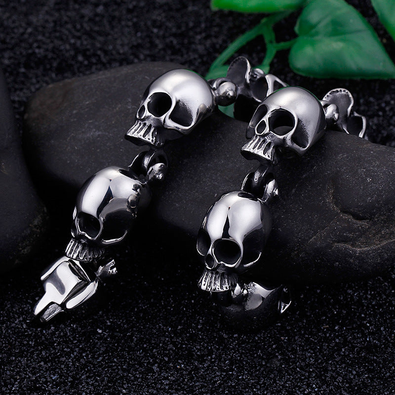 goth Titanium Steel Skull Bracelet for Men