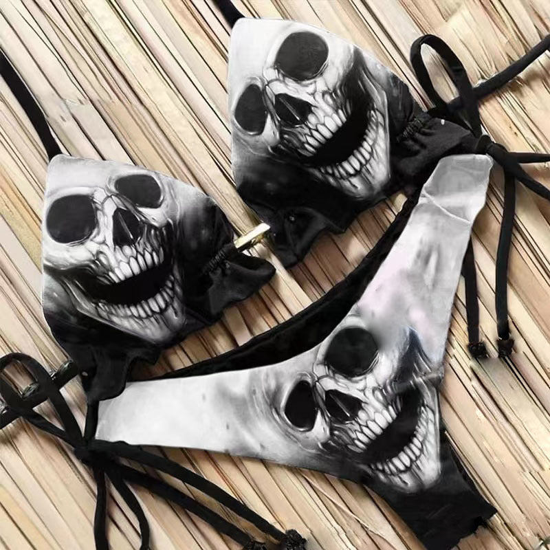 goth Skull with Red Roses Goth Beachwear Set Womens