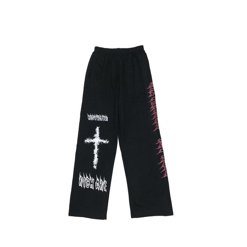 Bold Gothic Style Pants with Lettering Details legit goth oasis