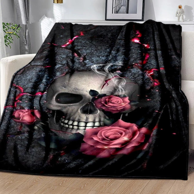 goth Pink Rose Skull Blanket