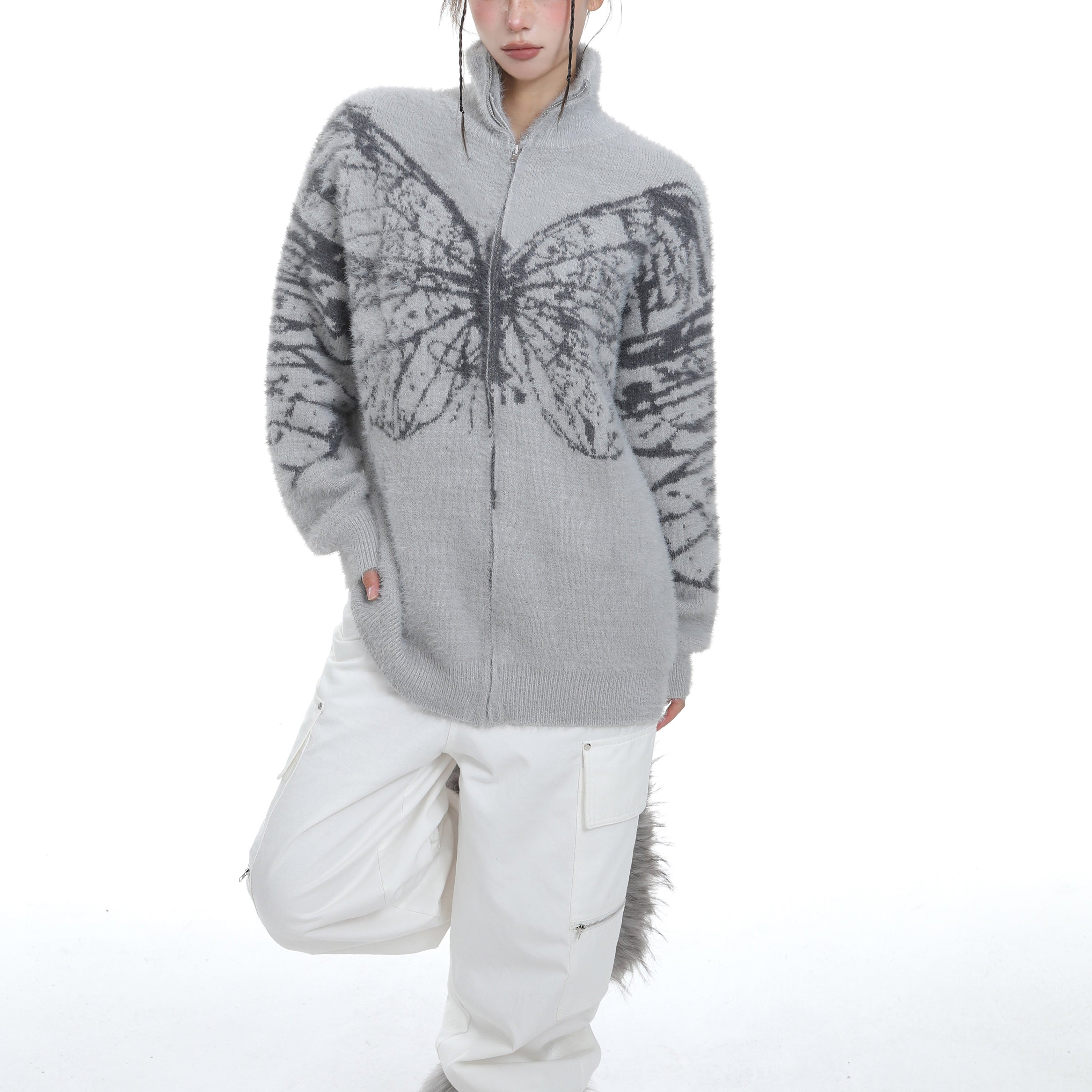 gray Butterfly Cardigan Gothic Alt Womens