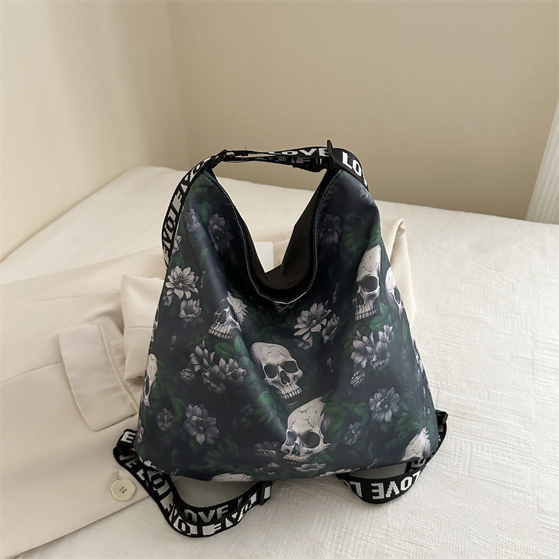 goth 2 in 1 Convertible Floral Skull Pattern Backpack