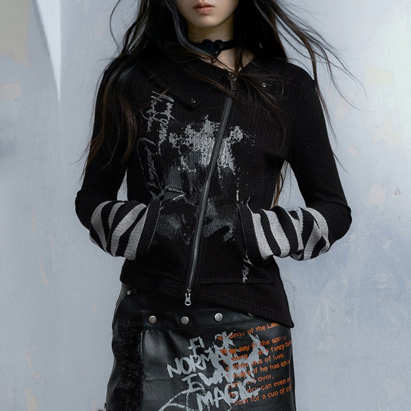punk Alt Gothic Zipper Blouse