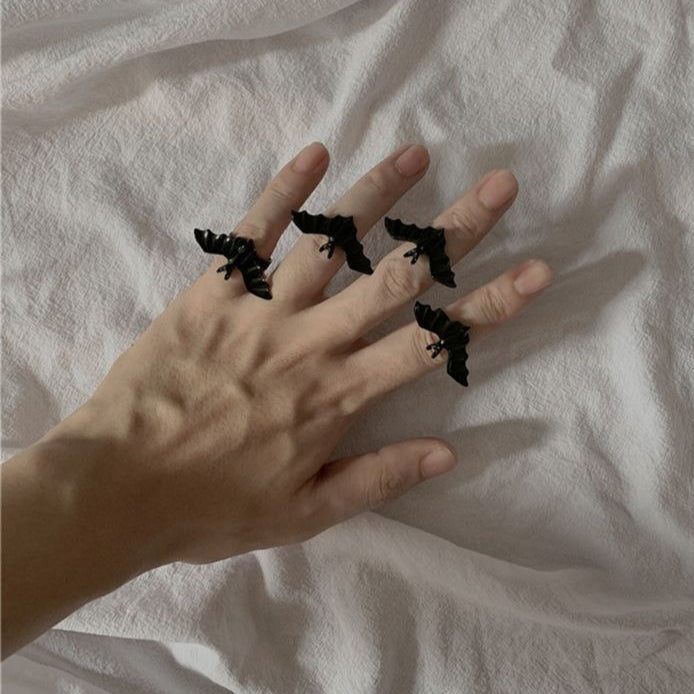 Goth Black Bat Ring