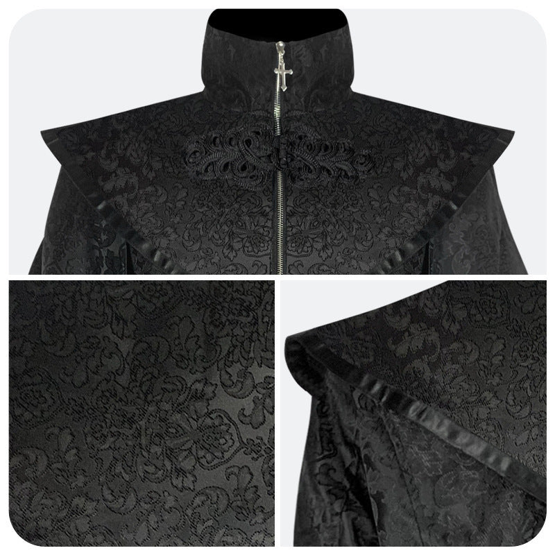 Victorian long Goth Coat for Women/Men collar with cross zipper