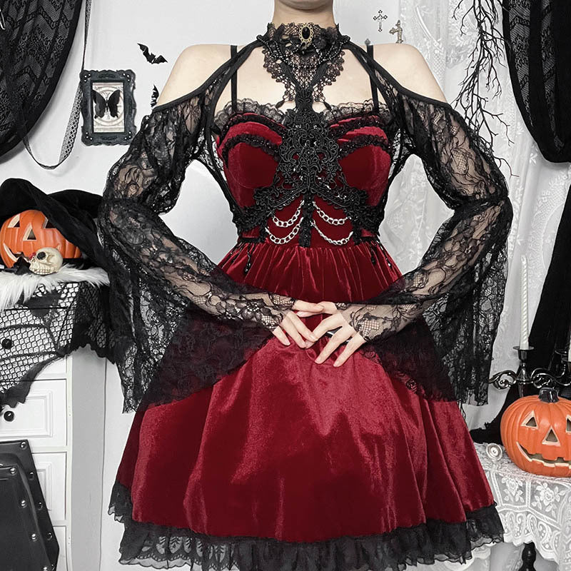 hot Red Goth Dress - Bright Velvet