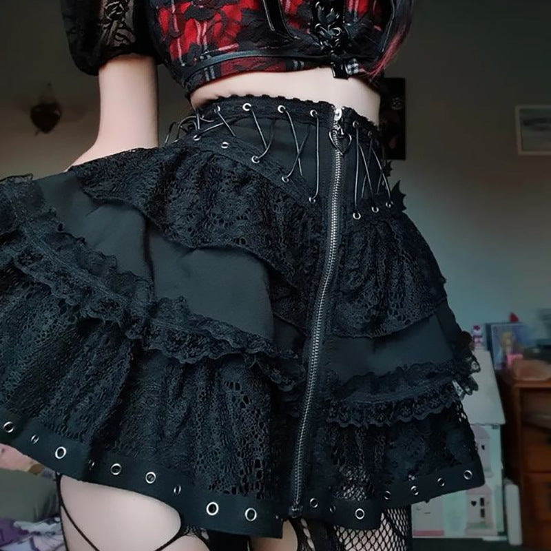 lace Goth Zipper Short Poodle Skirt