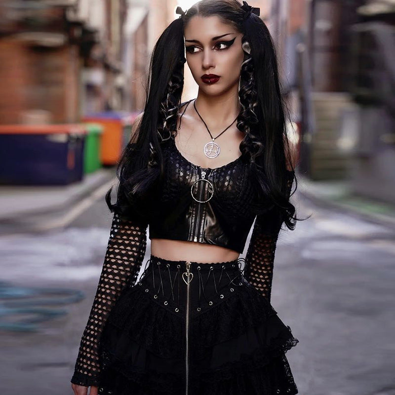 Goth Zipper Short Poodle Skirt lace up