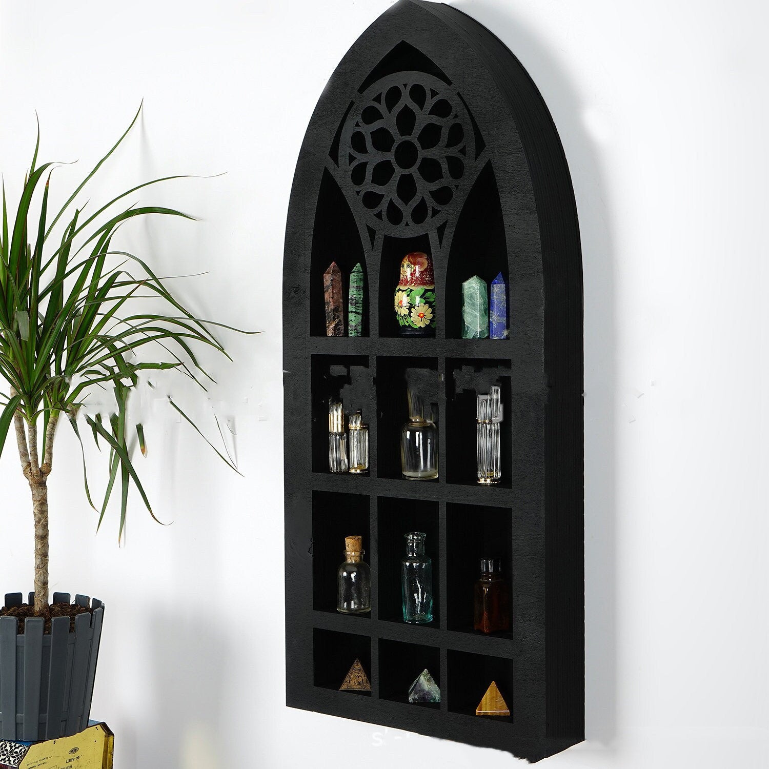 gothic window Black Gothic Bookshelf for Wall
