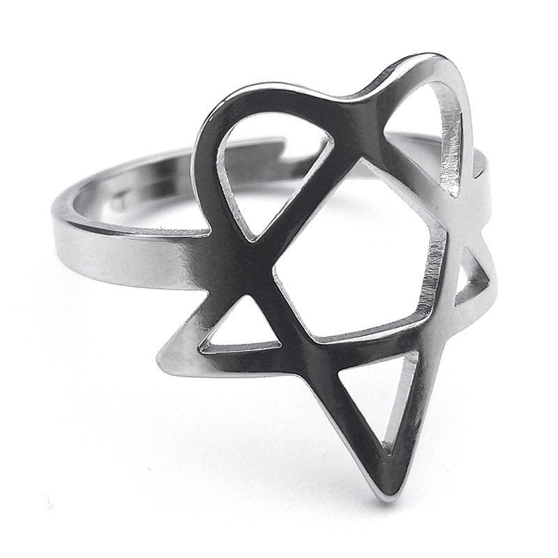 Heart Pentagram Ring Steel Heartagram Ring for men