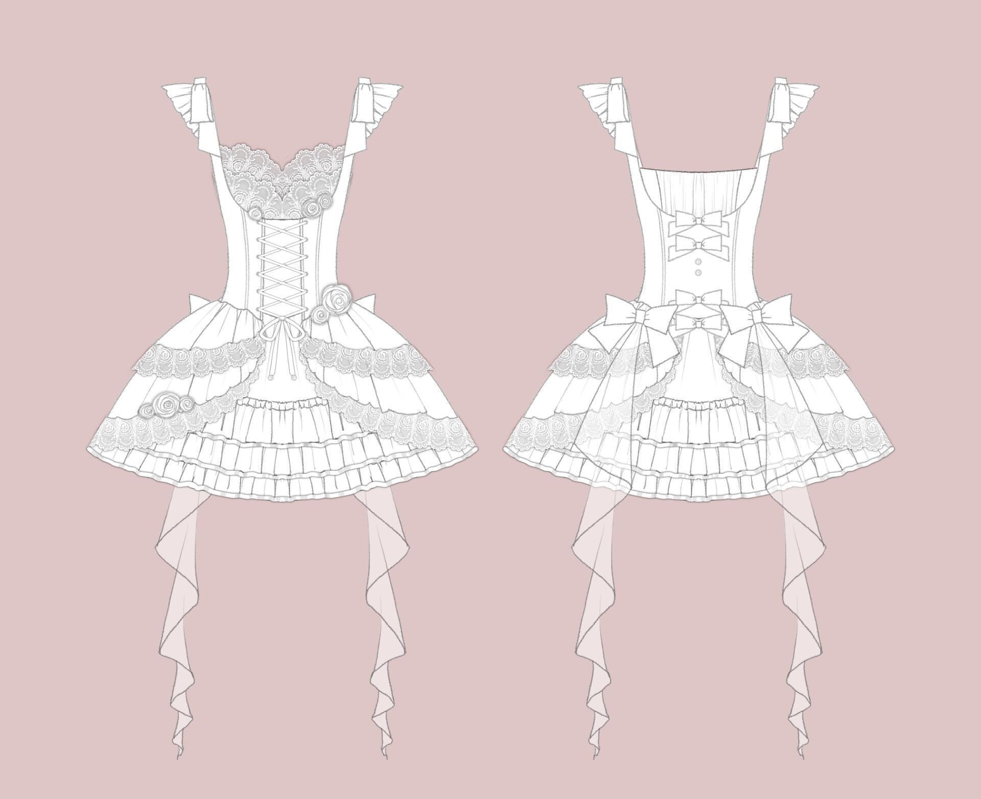 mini White Goth Dress - Puffy with White Roses