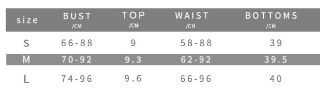 size guide Gothic Swimwear Piece for Women