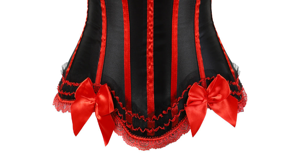 overbust Black Red Corset with Bows