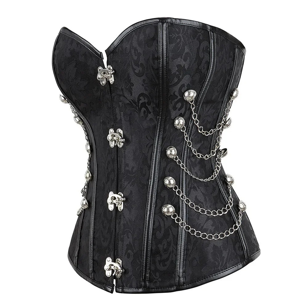 overbust Black Steampunk Corset with Chains