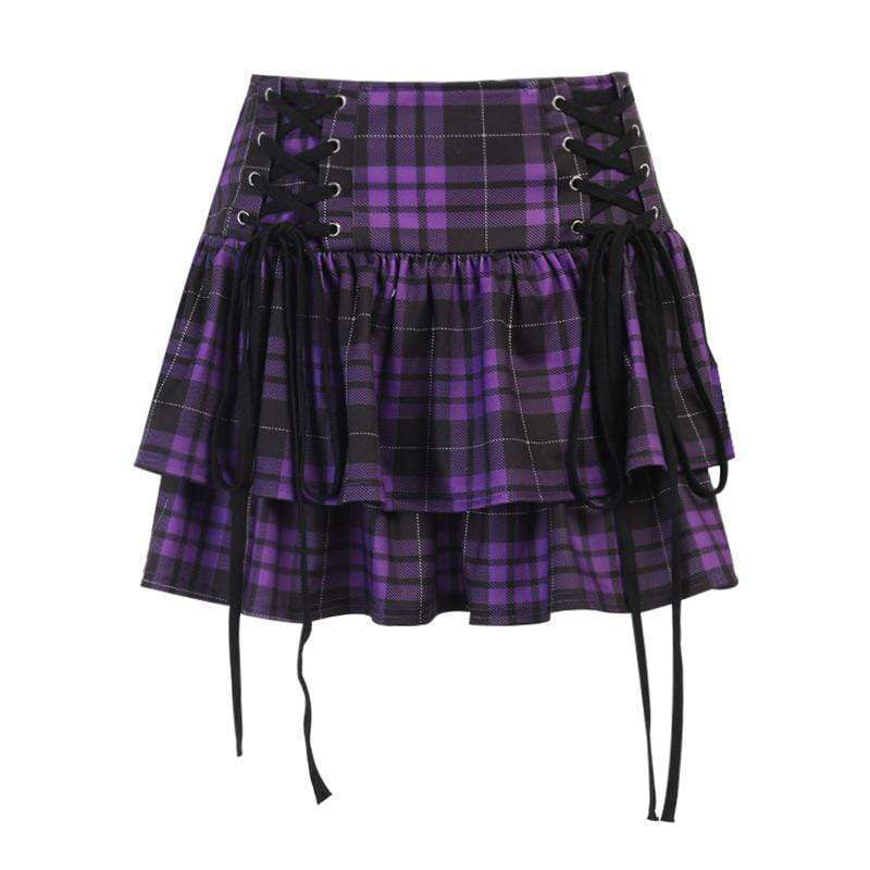 ruffles Purple Goth Plaid Skirt