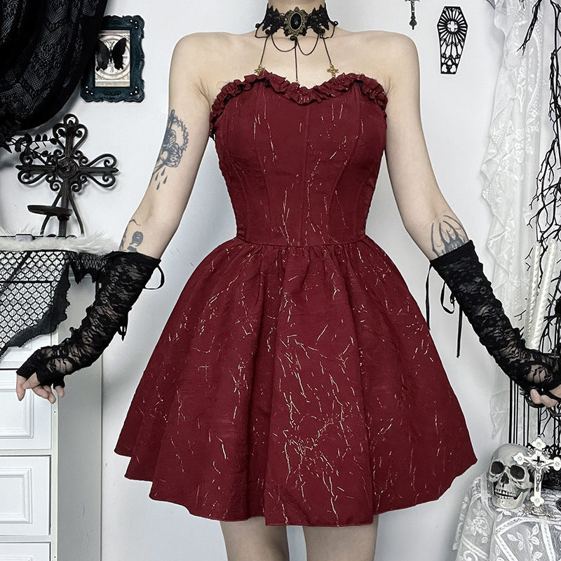Goth Dress Red Strapless