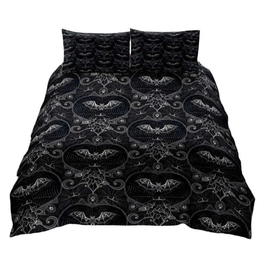 punk witch Black Bat pattern Bedding Set - Duvet Cover and Pillowcases