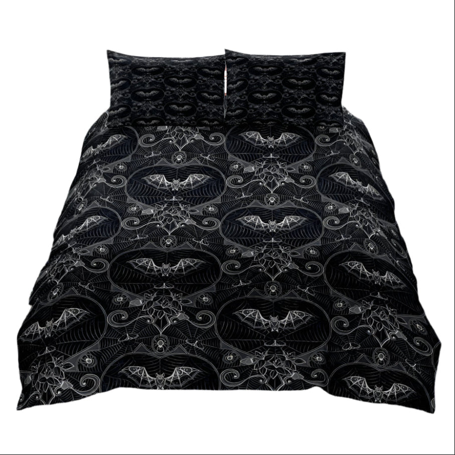 punk witch Black Bat pattern Bedding Set - Duvet Cover and Pillowcases