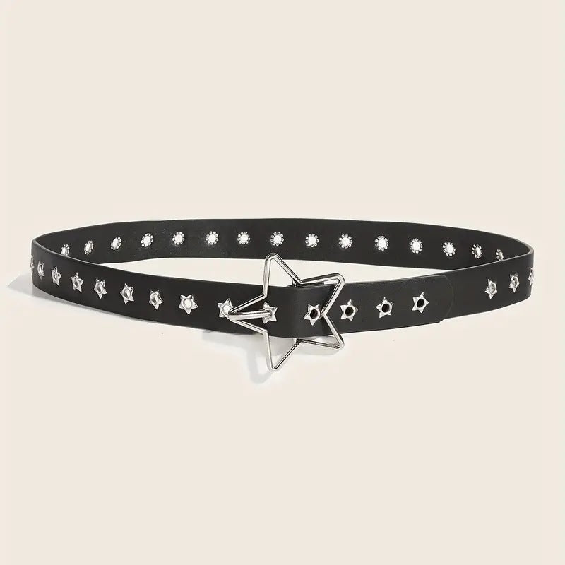 goth Black Leather Star Belt Punk Style Womens