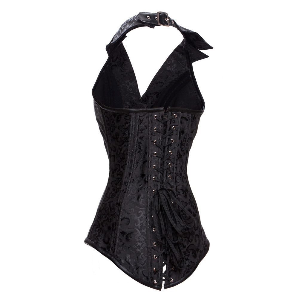 punk Black Vest Corset with Collar