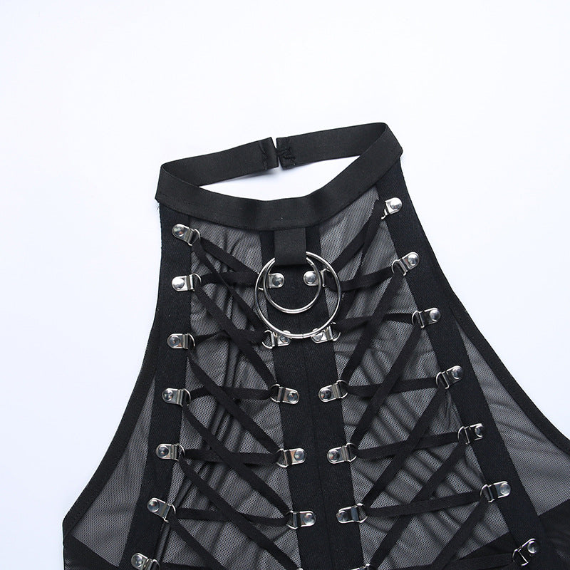 punk Harness Sheer Halter Top Womens