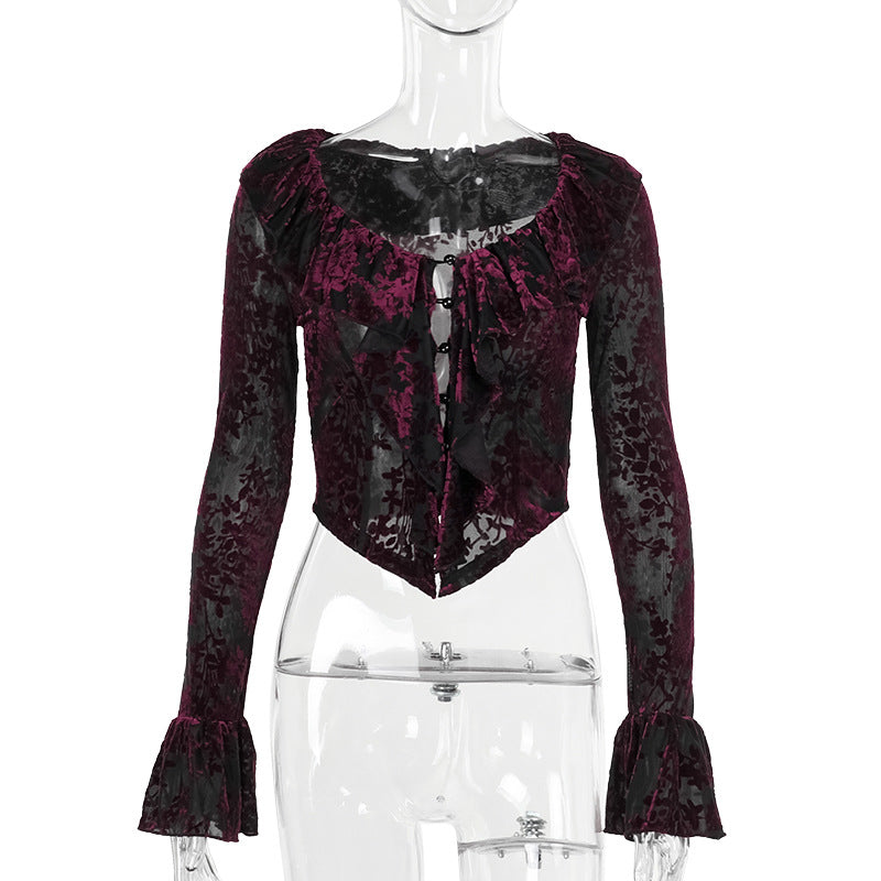 red Black Purple Gothic Blouse Womens