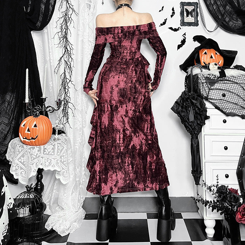 Long Goth Dress with High-Slit