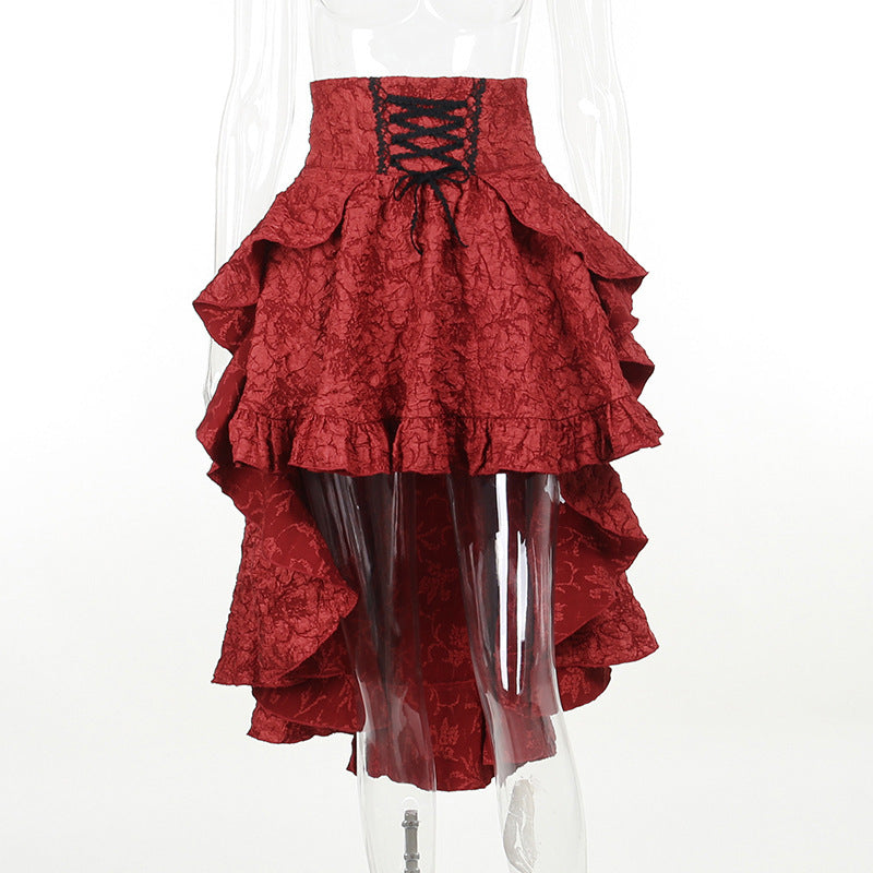 Puffy Goth Lolita Skirt High Low red