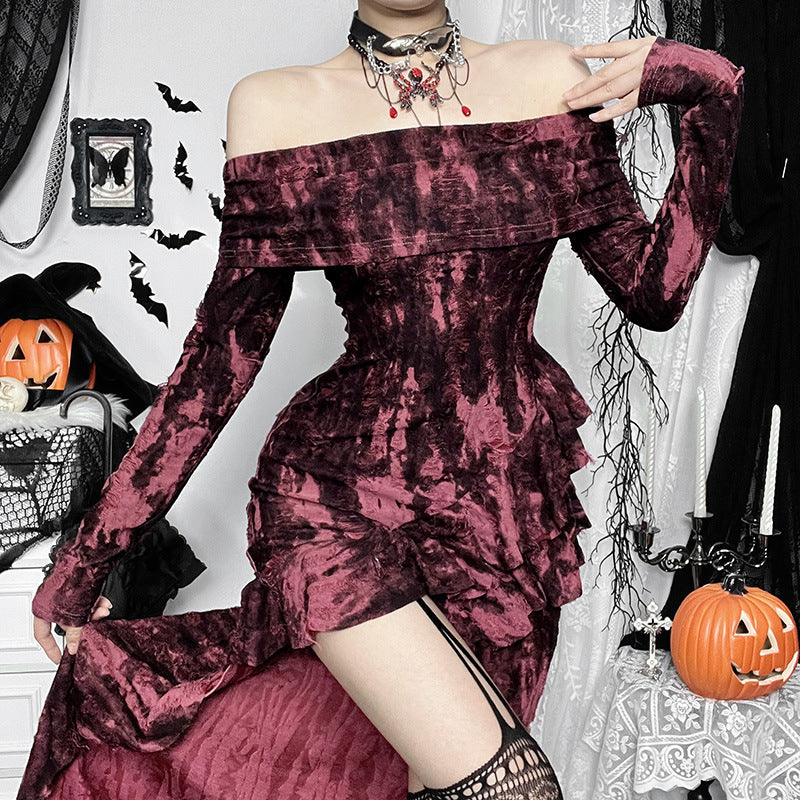 Long Goth Dress with High-Slit