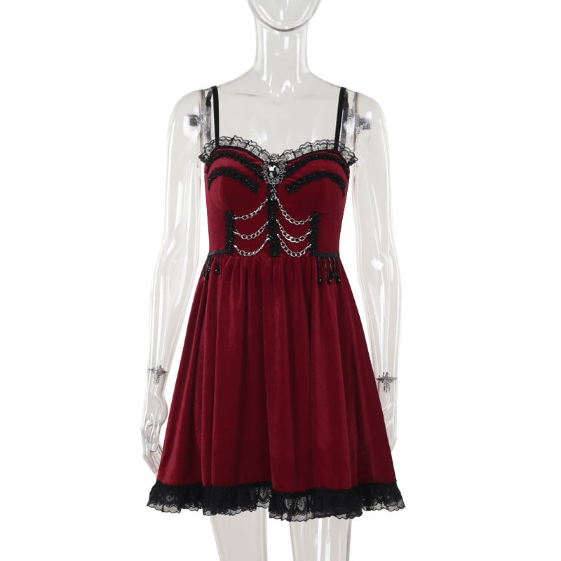 Red Goth Dress - Bright Velvet