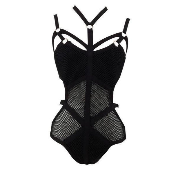 see through choker Bondage Mesh Bathing Suit for Women