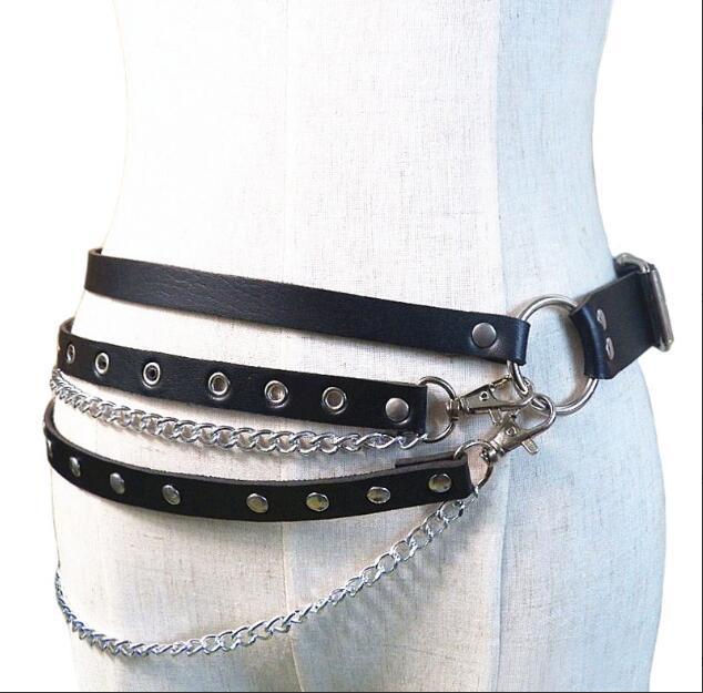 sexy Black Strap Belt with Chains Gothic Womens
