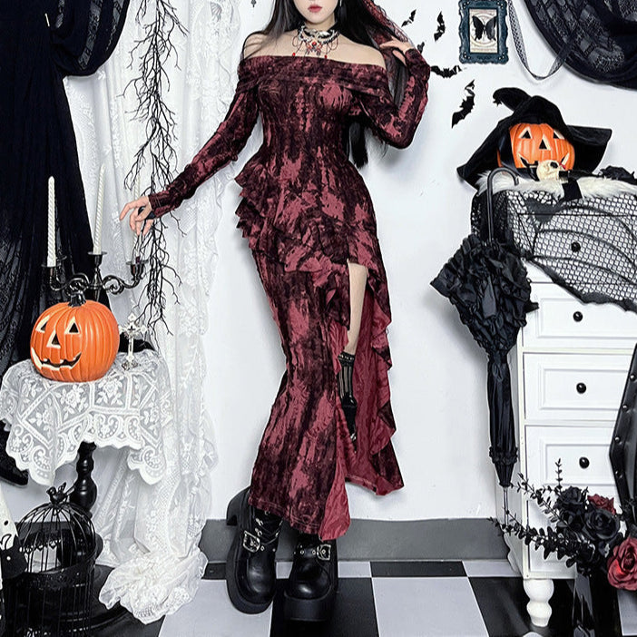 Long Goth Dress with High-Slit