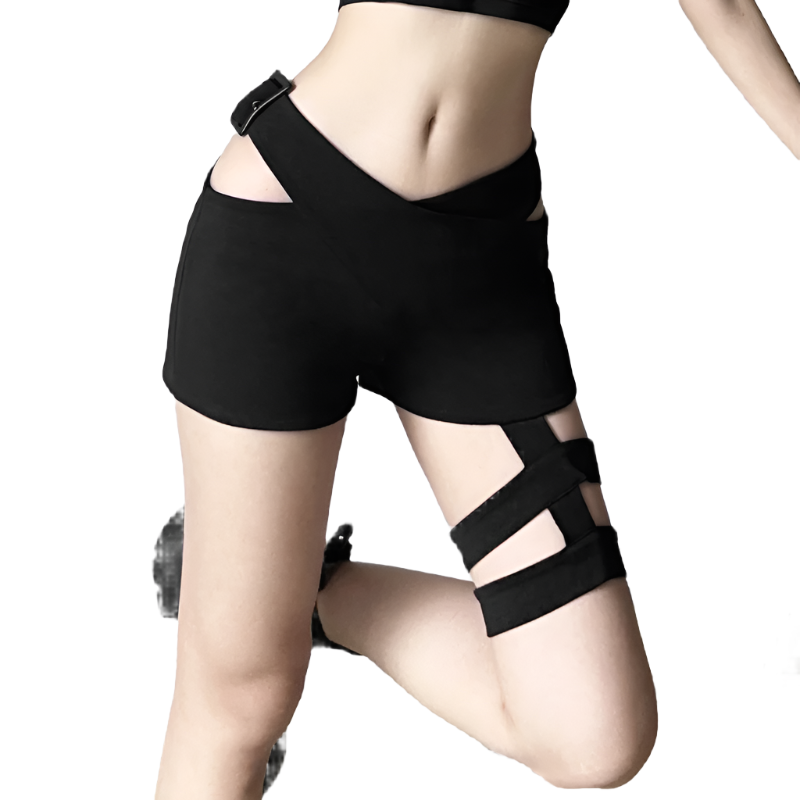 Black Cut Out Shorts Womens Leg Wrap Design