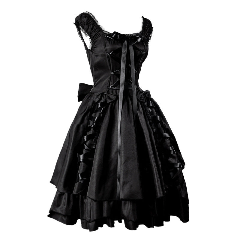 short Goth Lolita Dress Black with Bow