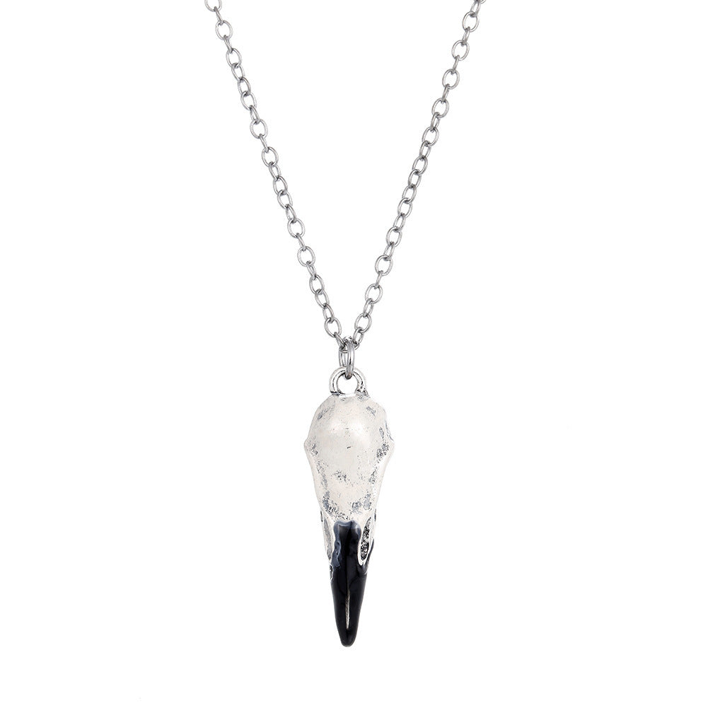 silver Raven Skull Pendant Necklace
