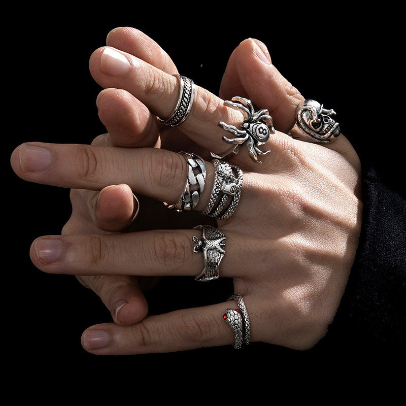 spider snake bat Gothic Ring Set