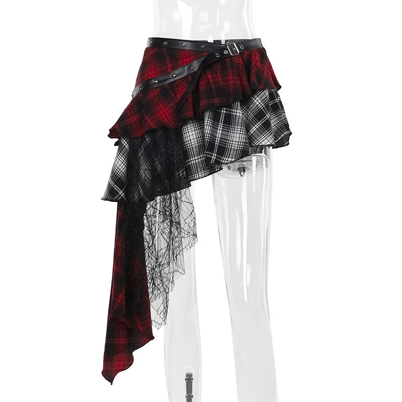 spider web Lace Steampunk Plaid Skirt