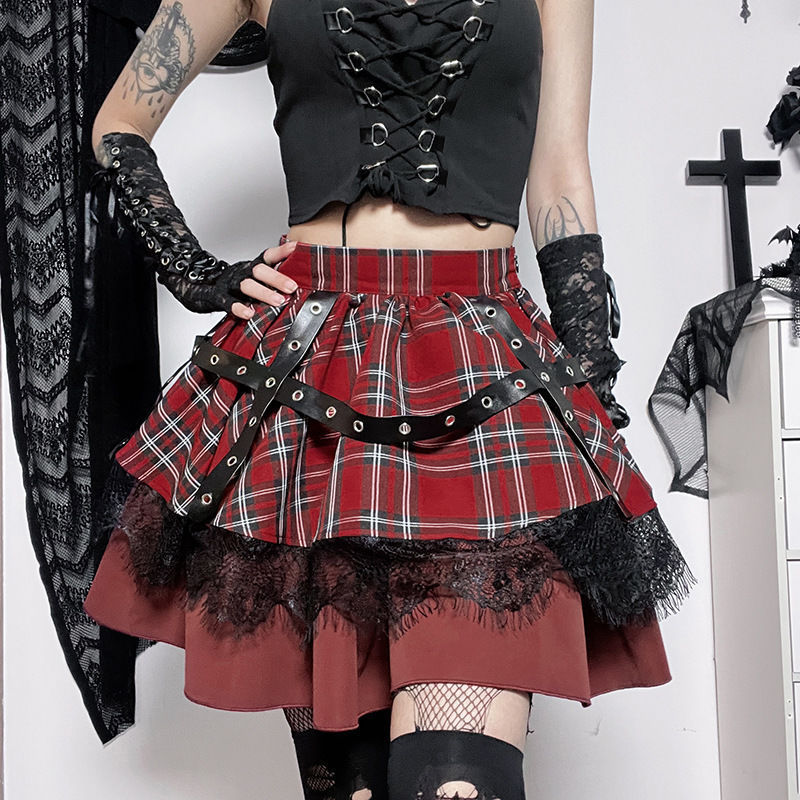 straps Red Punk Plaid Skirt
