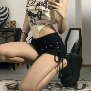 slim fit skinny shorts Low Rise Black Denim Shorts for Women