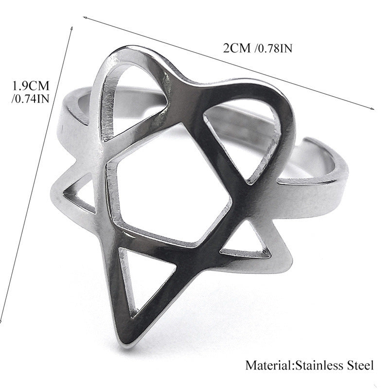 unisex Heart Pentagram Ring Steel Heartagram Ring