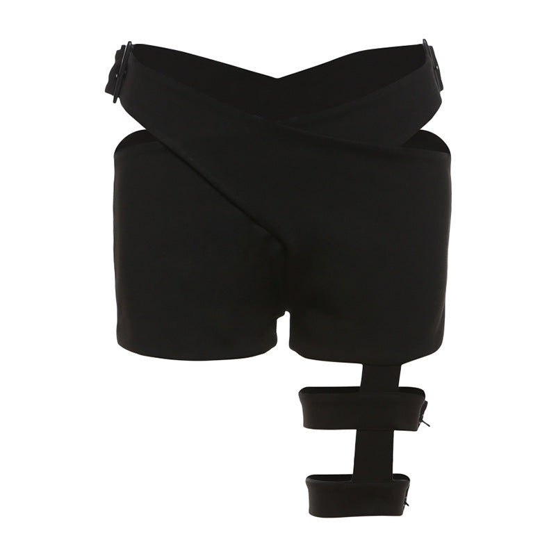 Black Cut Out Shorts Womens Leg garter Design